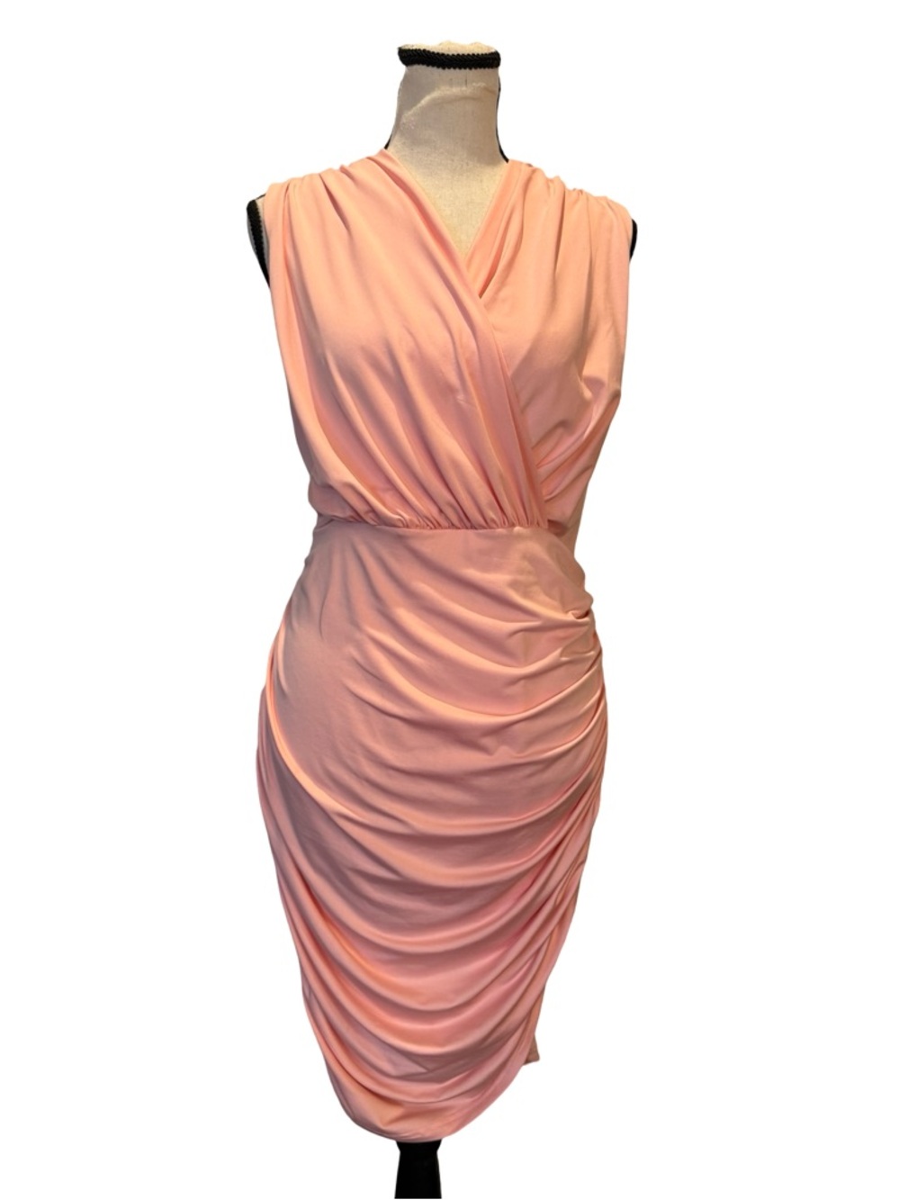 Grace Karin Pink Ruched Bodycon Dress M NWT Draped V Neck Cocktail Stretch